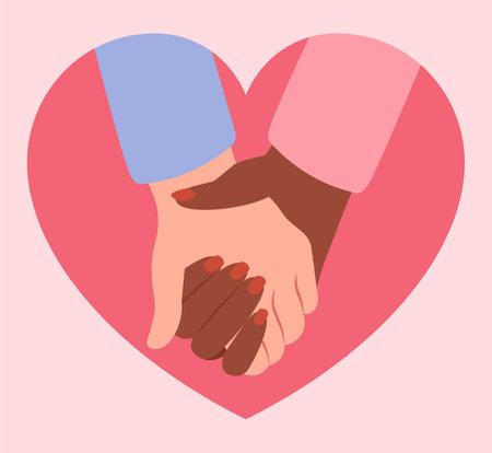 Lovers Holding Hands Pink Valentines Vector Illustration In Flat Styleのイラスト素材