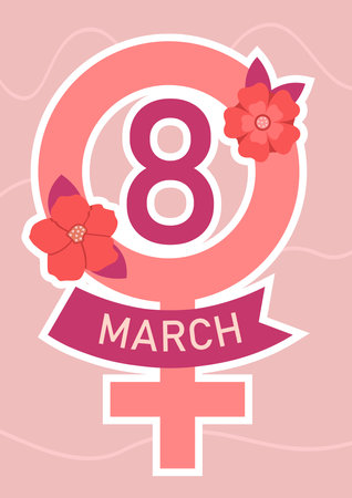 Postcard International Women Day 8 March With Venus Sign Pink Vector Illustration In Flat Styleのイラスト素材