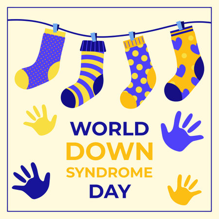 World Down Syndrome Day Inclusive Banner With Unpaired Socks Vector Illustration In Flat Styleのイラスト素材