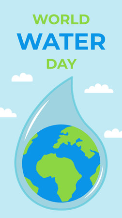World Water Day Informing Flyer Leaflet With Earth In The Drop Ecology Vector Illustration In Flat Styleのイラスト素材