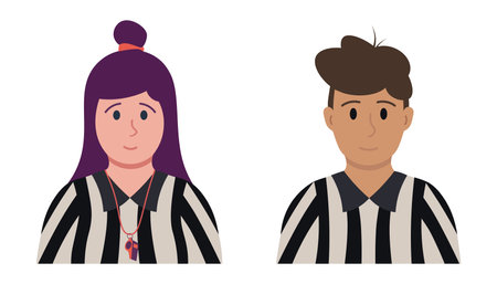 Portraits Of Arbitrators, Football Referee. Woman And Man Vector Illustration In Flat Styleのイラスト素材