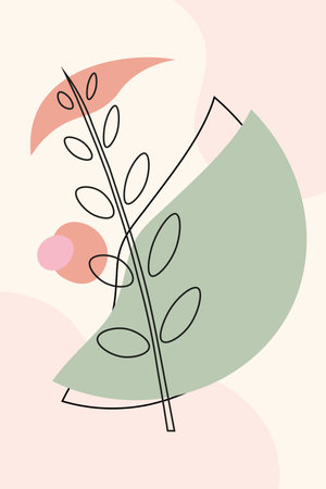Contemporary Floral Poster For Interior In Pastel Colors Vector Illustration Or Designのイラスト素材