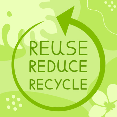Reuse Reduce Recycle On Green Trendy Background Ecology Vector Illustrationのイラスト素材