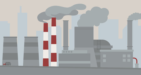 Air Pollution. Industrial Vector Flat Designのイラスト素材