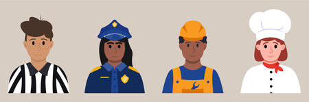 Different Professions People. Vector Flat Portraitのイラスト素材