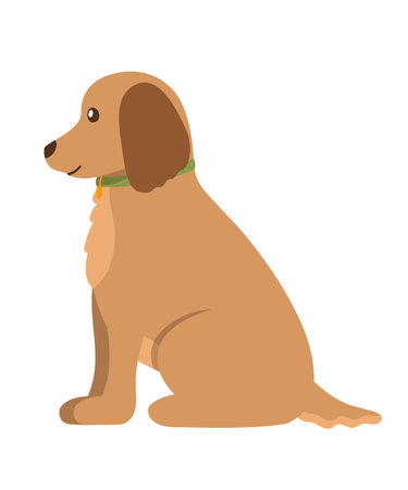 Brown Dog In Green Collar Vector Flat Illustrationのイラスト素材