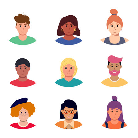 Set Of Different Persons Portrait. Divercity Of People. Vector Flat Illustrationのイラスト素材