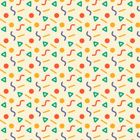 Retro Doodle Pattern With Colorful Squiggles. Vector Background Illustrationのイラスト素材