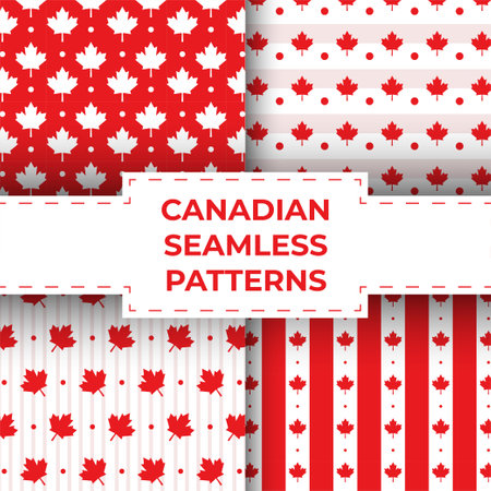 Collection Of Canadian Seamless Pattern. Decorative Backgrounds. Vector Illustration In Flat Styleのイラスト素材