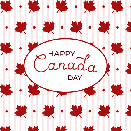 Happy Canada Day Lettering With Maple Leaves Pattern. Vector Illustration In Flat Styleのイラスト素材