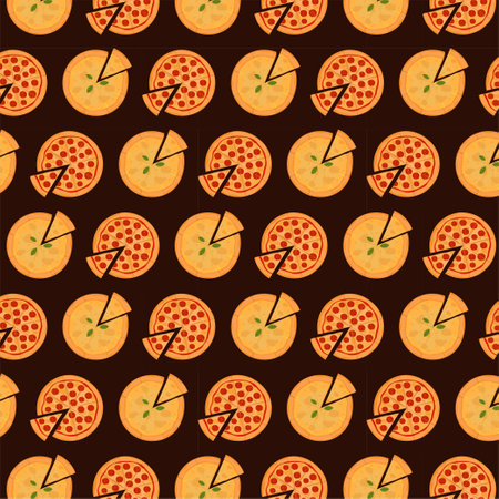 Food Pattern With Pizza. Pepperoni And 4 cheese. Background For Decoration. Vector Flat Illustrationのイラスト素材