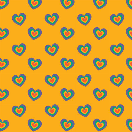 Retro Motley Pattern With Hearts. 1960 Design. Hippie Decoration. Vector Flat Illustrationのイラスト素材