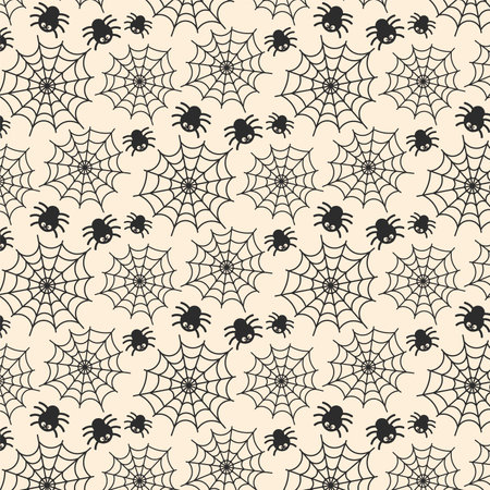 Monochrome Pattern With Spider And Webs. Vector Illustration For Halloween Decorationのイラスト素材