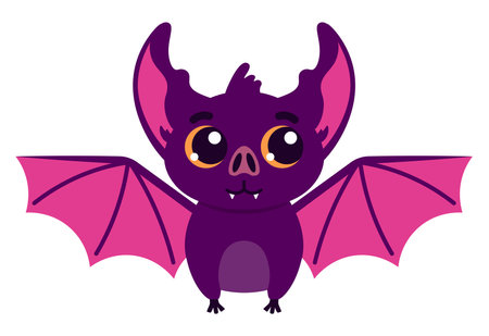 Cartoon Funny Bat With Eyes. Halloween Concept. Vector Illustration In Flat Styleのイラスト素材