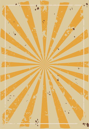 Retro Grunge Groovy Poster Template With Rays And Abrasions. Vector Lofi Illustrationのイラスト素材
