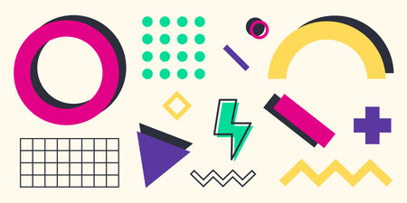 90s Abstract Elements Set. Vector Illustration With Colorful Shapesのイラスト素材