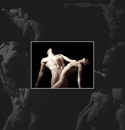 Sexy naked couple of lovers hugging one another, collageの写真素材