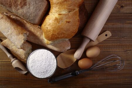 White bread flour and appliances for cooking, horizontal pictureの写真素材