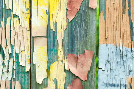 Old grunge wood panels texture with old paintの写真素材