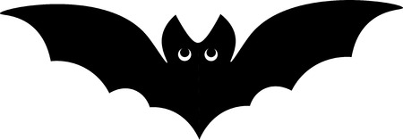 Vector silhouette illustration of one drawn black color flying bat with big wings and eyes as halloween holiday symbol on white backgroundのイラスト素材