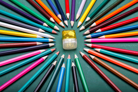 Palette set of colorful sharp pencilsの写真素材