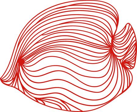 Vector illustration of one drawn from many red lines wild swimming ocean or sea animal of aquarium fish with tail on white backgroundのイラスト素材