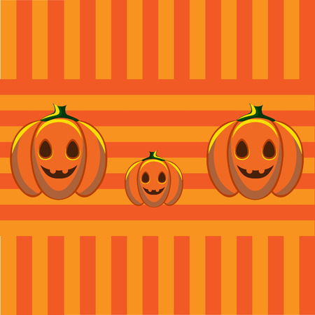 Beautiful art creative colorful halloween holiday wallpaper vector illustration of few pumpkins on striped light and dark orange seamless backgroundのイラスト素材