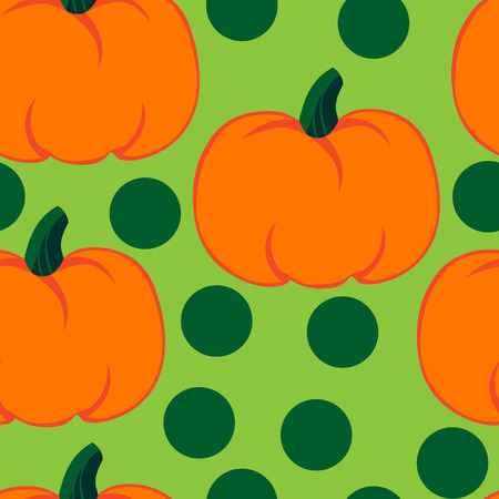 Beautiful art creative colorful halloween holiday wallpaper vector illustration of many orange pumpkin and green rounds on light seamless backgroundのイラスト素材