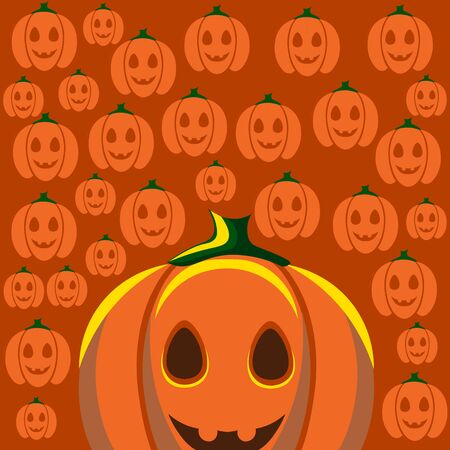 Beautiful art creative colorful halloween holiday wallpaper vector illustration of cover with many small orange pumpkins and one big on one color backgroundのイラスト素材