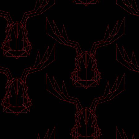 Art creative new year winter holiday seamless wallpaper vector illustration greeting card of many red deers with antlers and on black backgroundのイラスト素材
