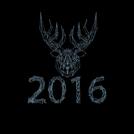 Art creative new year winter holiday wallpaper vector illustration greeting card of one white deer with antlers and 2016 numbers on black backgroundのイラスト素材