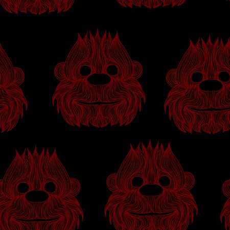 Beautiful colorful christmas vector illustration of many new year monkey animal red color on black seamless backdropのイラスト素材