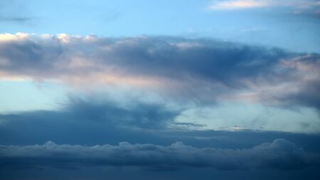 Photo panorama of spectacular skyline view of sea of low level cottony clouds overcast dusk on...