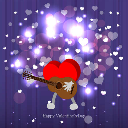 Bright color vector graphic illustration of Valentine day love holiday with symbol of beautiful heart shape and lights on colorful backgroundのイラスト素材