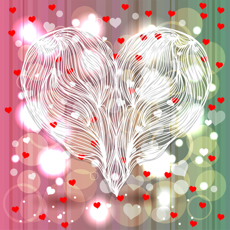 Bright abstract color vector graphic illustration of Valentine day love holiday with symbol of beautiful heart shape and lights on colorful backgroundのイラスト素材
