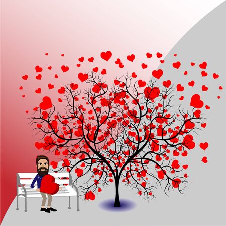 Bright color vector graphic illustration of Valentine day love holiday with symbol of beautiful heart shape on colorful backgroundのイラスト素材