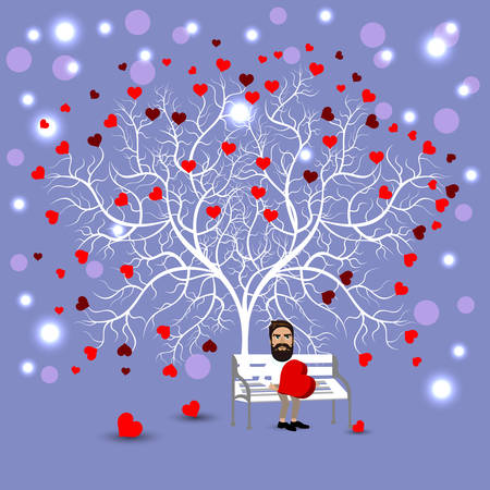 Bright color vector graphic illustration of Valentine day love holiday with symbol of beautiful heart shape on violet backgroundのイラスト素材