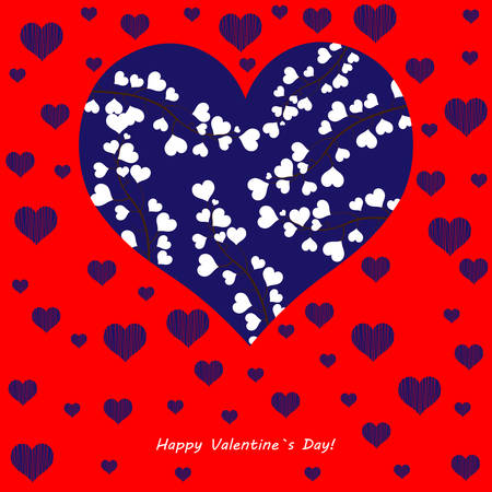 Bright color vector graphic illustration of Valentine day love holiday with symbol of beautiful heart shape on red backgroundのイラスト素材