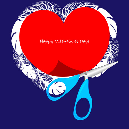 Bright color vector graphic illustration of Valentine day love holiday with symbol of beautiful heart shape on blue backgroundのイラスト素材
