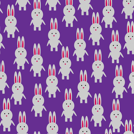 Bright color vector graphic illustration of happy easter sunday day with traditional spring holiday symbol of rabbit on violet seamless backgroundのイラスト素材