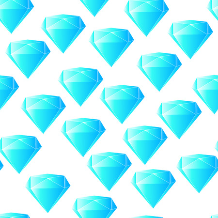 Bright light blue color vector graphic illustration of geometric diamond crystals original round brilliant-cut with many reflecting facets on white seamless backgroundのイラスト素材