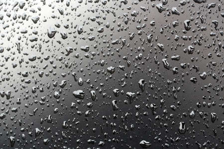 Drops of water on grey background with shadow.の写真素材