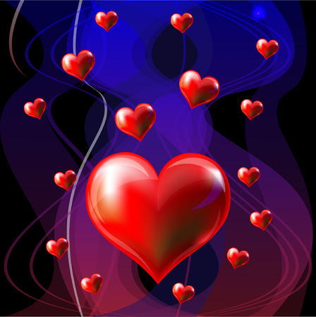 Bright color vector graphic illustration of Valentine day holiday with love symbol of beautiful heart shape on colorful backgroundのイラスト素材