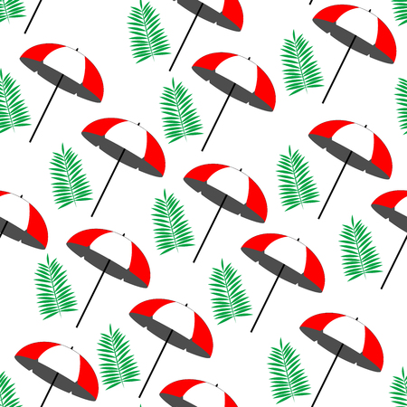 Summer seamless pattern with palm leaves and beach umbrella. Hawaiian motifs.のイラスト素材