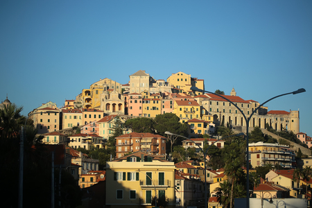 Monte Carlo, Monaco - September 21, 2015: old town beautiful view colorful historical houses on blue sky backgroundのeditorial素材
