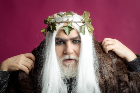 Zeus god or jupiter with vine crown in studioの写真素材