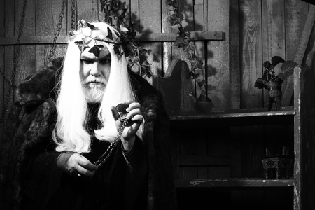 Zeus god or jupiter with vine crown. Mythology, ancient Greece, black and whiteの写真素材