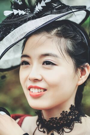 Chinese pretty girl beautiful young asian cute sexy woman with brown eyes and natural makeup in...