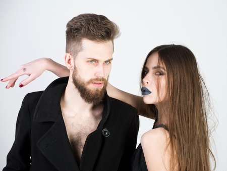 fashion style photo of a beautiful couple on white backgroundの写真素材