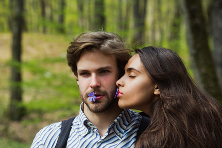 love and relations, friendship and romance, couple in love, man and girls, spring and summerの写真素材